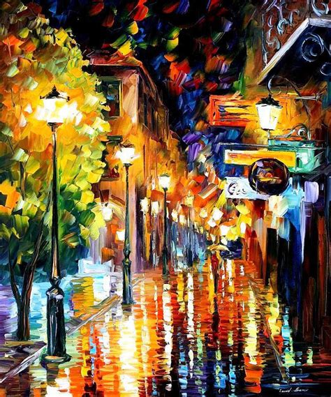 Night City Colors PALETTE KNIFE Oil Painting On Canvas By Leonid