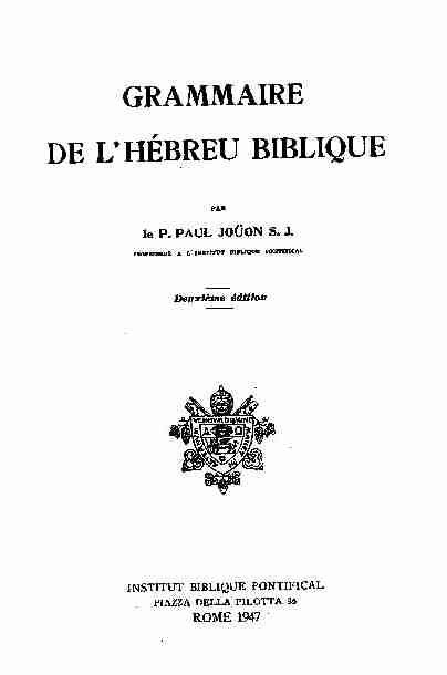 Grammaire de lhébreu biblique Paul Joüon PDF