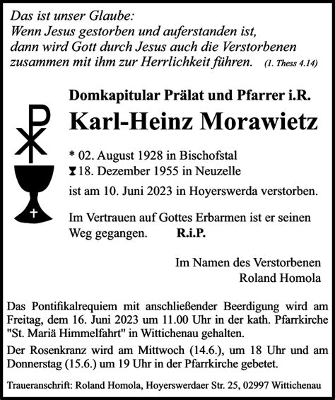 Karl Heinz Morawietz Traueranzeige Sächsische Zeitung