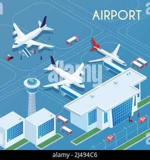 Airport Outdoor Blue Background With Technical Transport And Landing