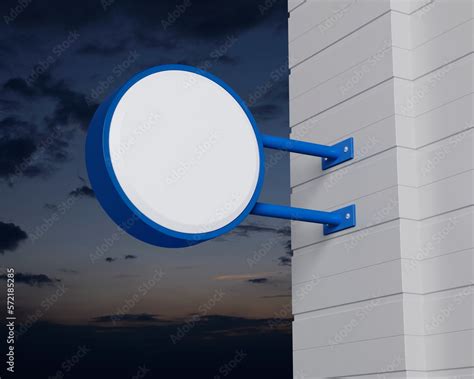 Hanging Blue Rounded Signboard Mockup Over Sunset Sky Light Box