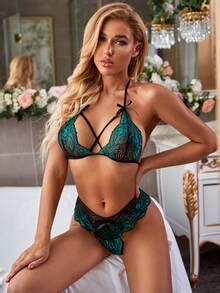 Floral Lace Crisscross Lingerie Set SHEIN EUR