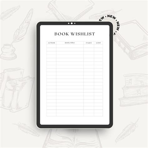 Simple Book Wish List Page Digital Printable Fillable Wishlist