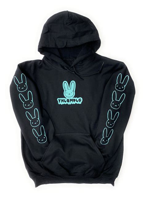 Bad Bunny Hoodie Yhlqmdlg Black Hoodie White Design Bad Bunny On Sleeve