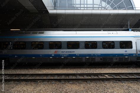 Pkp Intercity Premium Express Pendolino Train During Snowfall At Krak W