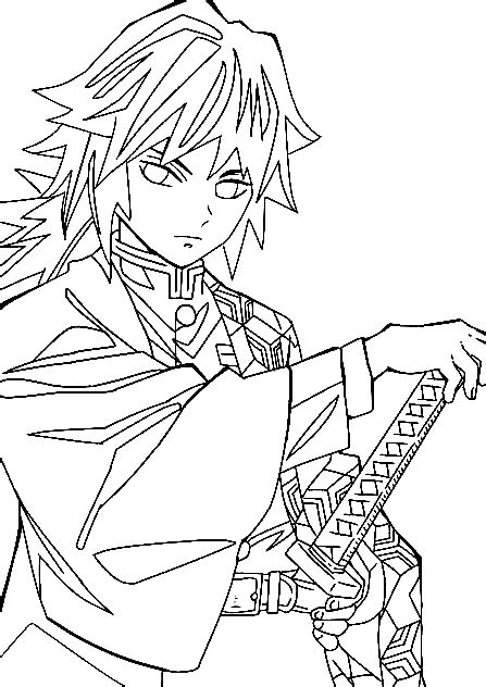 Giyu Tomioka With One Hand On His Sword Coloring Page [Printable]