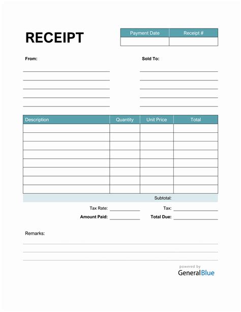 Printable Receipt Template in PDF (Basic)