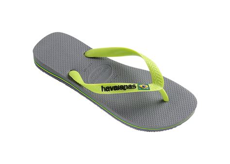 Two Tone Grey And Lime Green Flip Flops With The Havaianas Logo