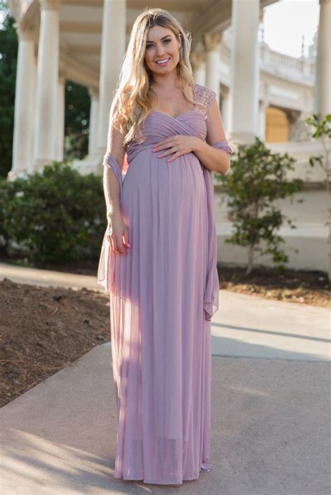 Mauve Lace Accent Chiffon Maternity Evening Gown Vestidos Vestido De