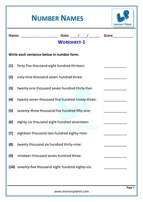 Number Names 1 To 100 Worksheet Pdf