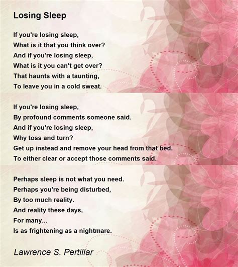 Losing Sleep Poem By Lawrence S Pertillar Poem Hunter