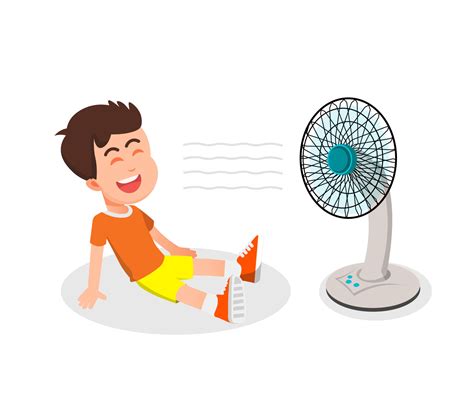 A Boy Uses A Fan To Cool His Body 10054162 Vector Art At Vecteezy