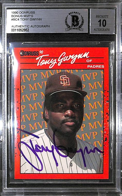 Tony Gwynn Signed Donruss Bonus Mvps Card Bc Bas Coa Gem Mint