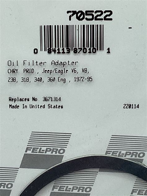 Qty Fel Pro Oil Filter Adapter Seal Free Shipping Ebay