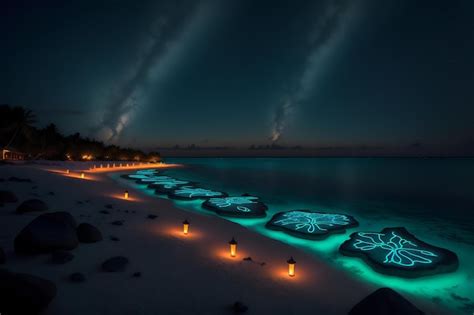 Premium AI Image | An illustration of the Bioluminescence shore in maldives