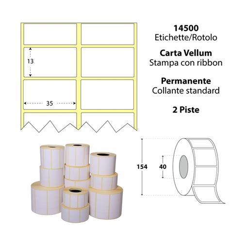 Rotolo Da 14500 Etichette Adesive 35x13 Mm Carta Vellum Anima 40