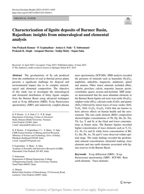 Characterization Of Lignite Deposits Of Barmer Basin Rajasthan