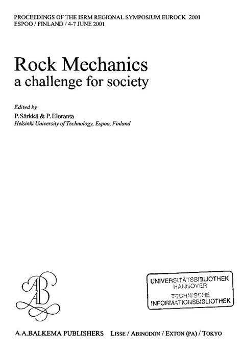 Pdf Rock Mechanics Gbv Rock Mechanics A Challenge For Society