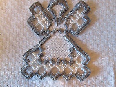 Hardanger Angel Norwegian Embroidery Hand Made Gray Hardanger