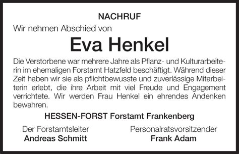 Traueranzeigen Von Eva Henkel Trauer HNA De