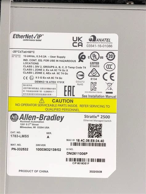 Allen Bradley 1783 Lms5 Stratix 2500 5 Port Lightly Managed Ethernet