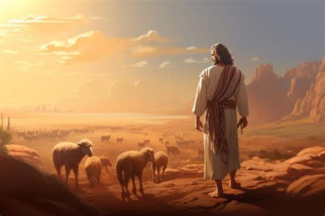 Jesus Andando No Deserto Suas Ovelhas Foto Premium