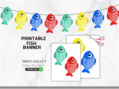 Printable Fish Banner Digital, DIY, Garland, Do It Yourself, Print and ...