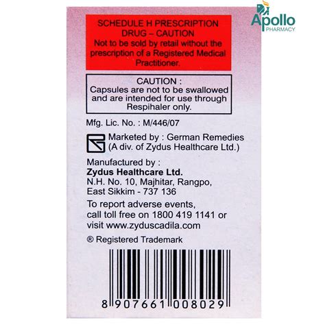 Derinide 400 Mcg Respicaps 30 S Price Uses Side Effects Composition