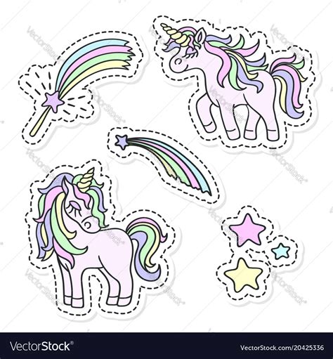 Unicorn And Magic Wand Sticker Set Royalty Free Vector Image