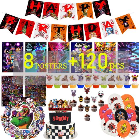 Buy Fnaf Party Supplies Fnaf Security Breach Set 8 And 120pcs Party Supplies Include Happy