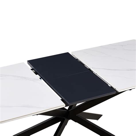 Mesa De Jantar Extens Vel De Cer Mica E Metal Preto E Branco X