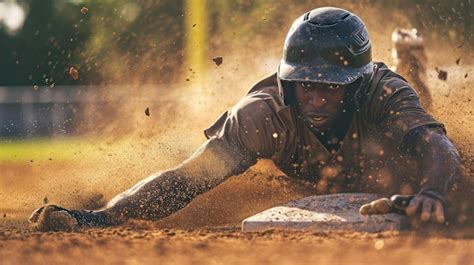 Premium AI Image A Baseball Player In Action Sliding Into A Base A