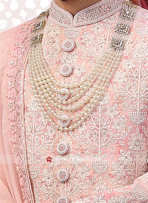 Georgette Lucknowi Embroidered Sherwani With Dupatta