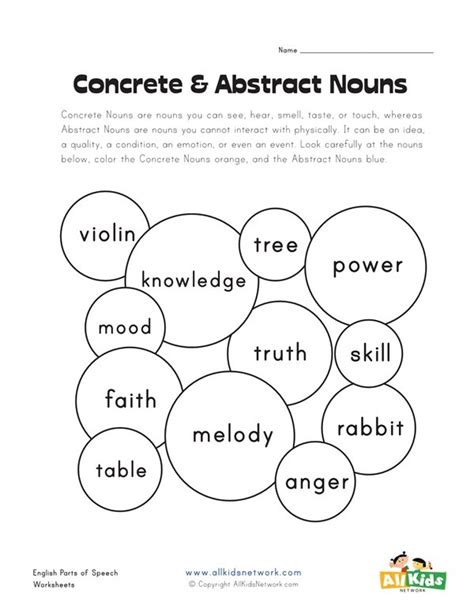 Concrete Noun Worksheets