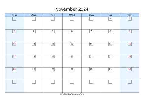 November 2024 Calendar Editable Monah Thomasa