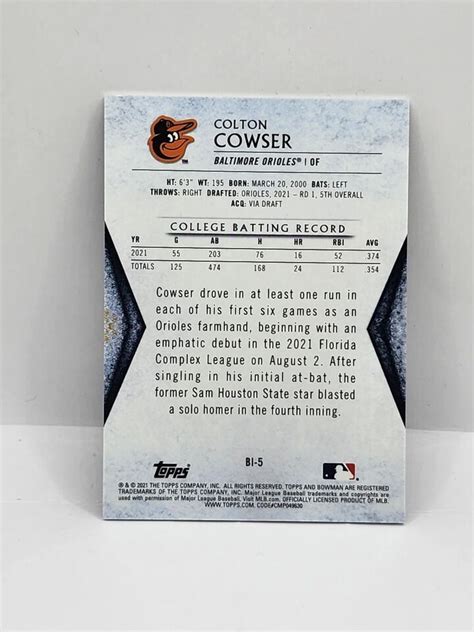 2021 Bowman Chrome Draft Colton Cowser Invicta Rookie Insert Card