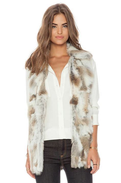 Adrienne Landau Natural Rabbit Fur Vest With Fox Fur Collar Size Small