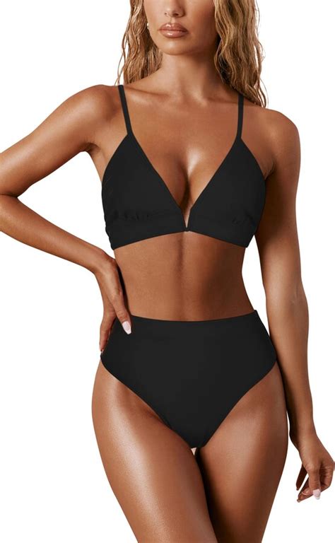 RUUHEE Bikini Set For Women Deep V Top High Waisted Bottom Swimsuit 2