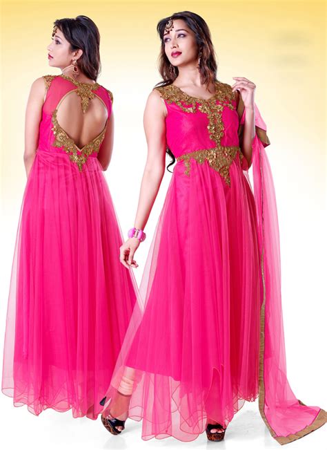 Pink Net Anarkali Suit