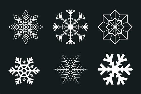 white snowflakes set isolated on black background 26058177 Vector Art ...