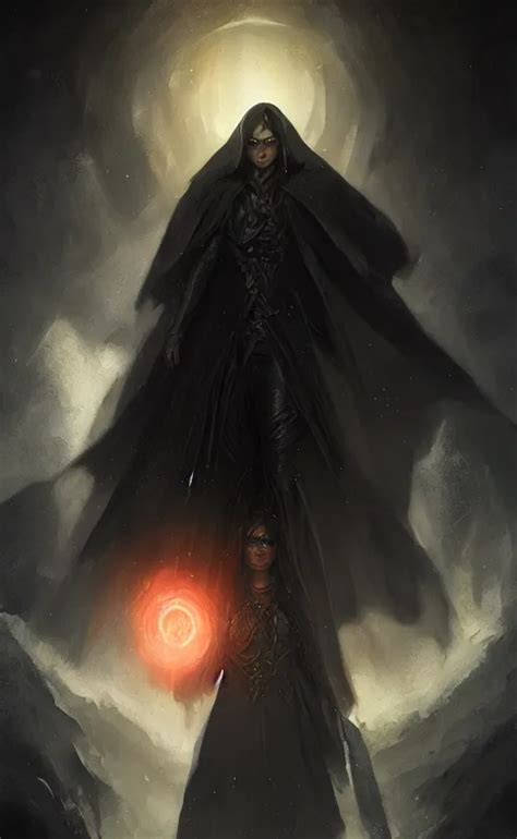 Portrait Of An Aasimar In A Black Cloak With Glowing Stable Diffusion