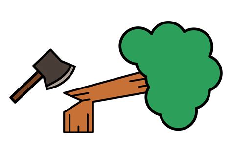 Tree Deforestation Filled Icon With Axe Symbol Of Devastation And