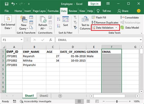 Apply Data Validation In Excel Javatpoint