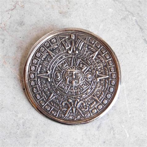 Vintage Mexican Sterling Silver Brooch Medallion W Mayan Etsy