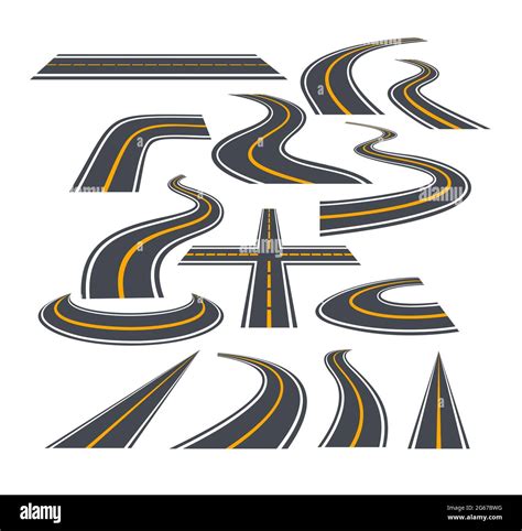 Ilustración vectorial de carreteras y carreteras con curvas aisladas