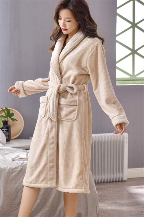 Bathrobes For Women Ladys Fashion Robe Style Flannel Soft And Warm