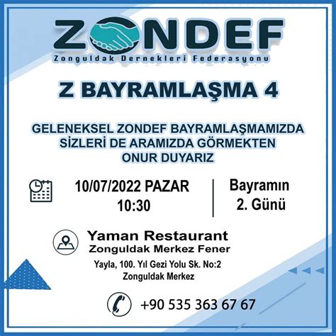 ZONDEFin bayramlaşma programı belli oldu Zonguldak Pusula Son Dakika