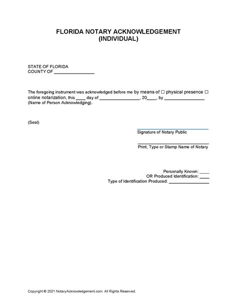 Printable Notary Acknowledgement Form Printable Forms Free Online