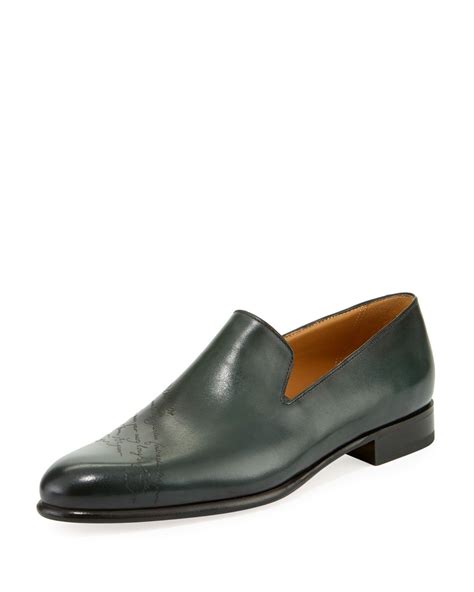 Berluti Men's Cambridge Scritto Leather Slip-on Dress Shoes In Green ...