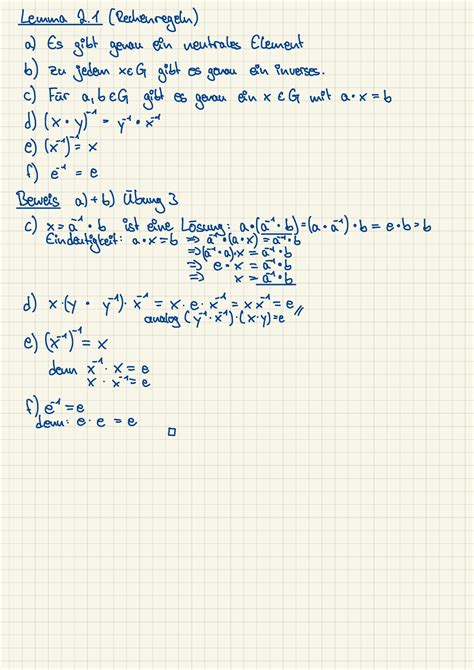 Lineare Algebra 1 Vorlesung Kapitel 2 Lemma Rechenregeln A Es